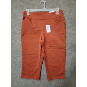 Croft Barrow Effortless Stretch Capri Pants Women 12 Petite Orange Slimming NEW